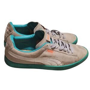 Puma Suede Classic + LFS sneakers in the Grey Violet-White-Fluo Teal Men's Sz 12